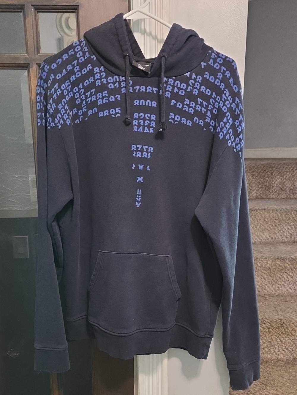 Marcelo Burlon County of Milan Navy Hoodie with Light Blue Graphic